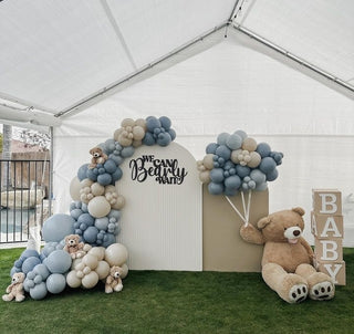 We can bearly wait in  dust blue balloons shade