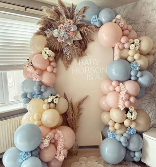 Pastel soft balloons color in a chiara wall backdrop