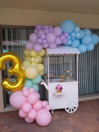 Candy cart With Pastel colors balloons and Number